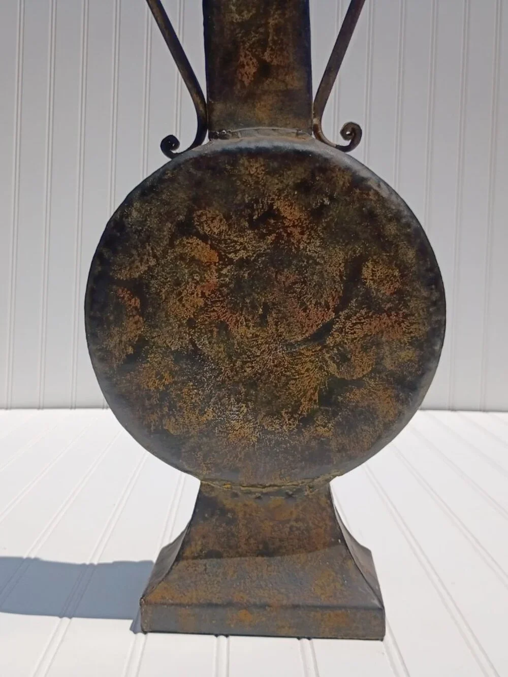 Tuscan Style Metal Vase Hand Forged Wrought Iron Bronze Finish Rustic Handles